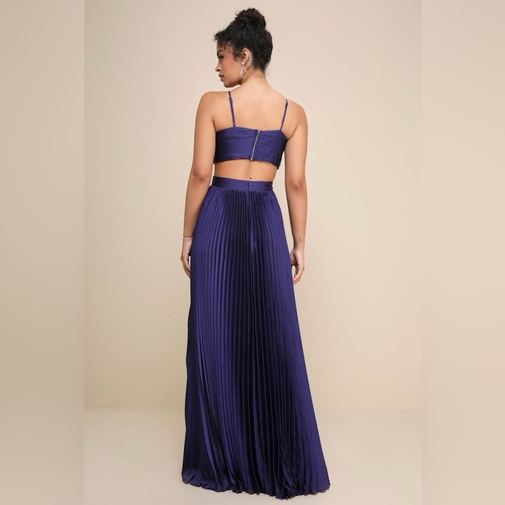 Lulus Got the Glam Navy Blue Pleated Cutout Maxi Dress - Picture 6 of 14